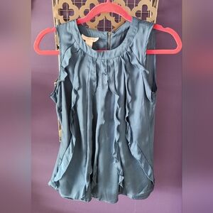 Turquoise Ruffle Sleeveless Blouse